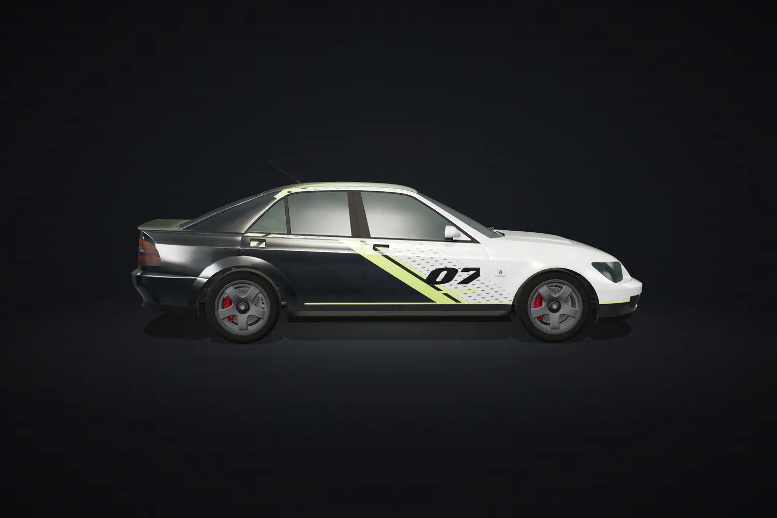 Karin Sultan cu un livery perlă și grafit, dungi lime și numărul 07